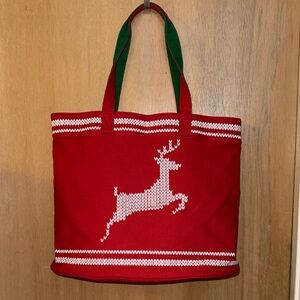 Barnes & Noble Punctuate Seasonal Red Reindeer Canvas Spacious Tote Bag